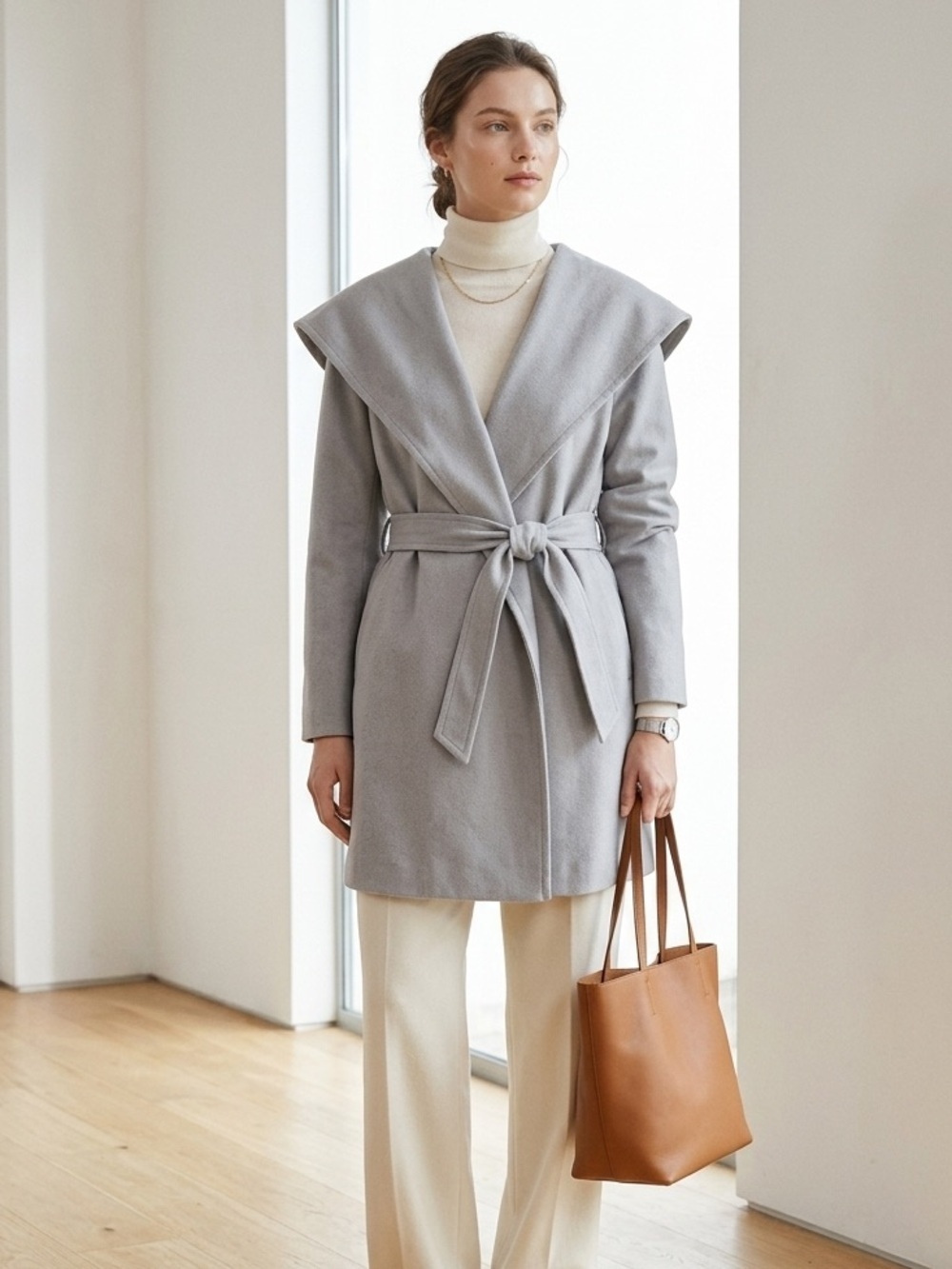 Club Monaco light gray Hanne lightweight shawl collar wrap trench coat - XS
